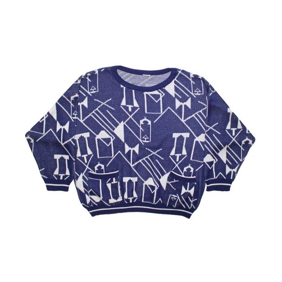 Vintage 1980s Navy Acrylic Knit Sweater Made In Canada - Picture 1 of 2